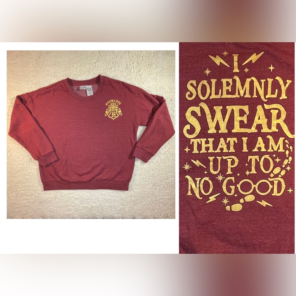 Harry Potter Hogwarts Sweatshirt “I Solemnly Swear” Maroon Pullover Size L